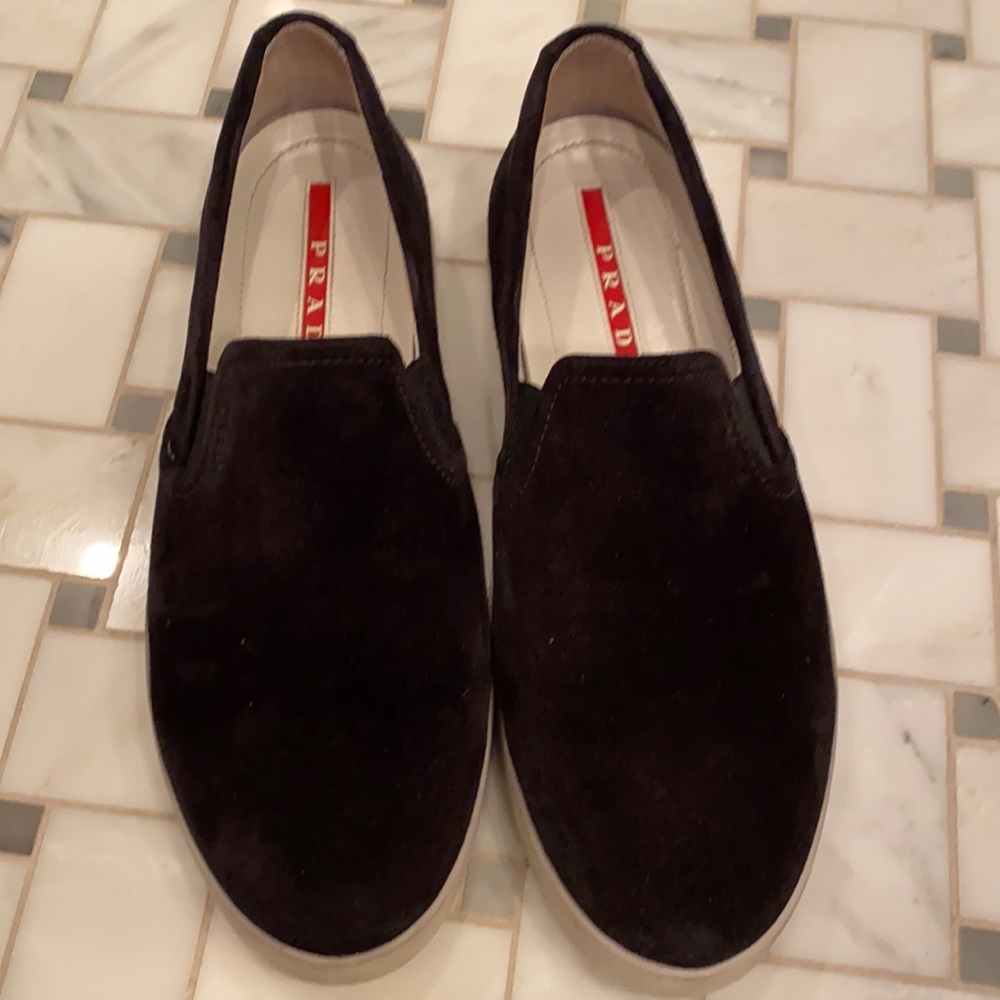 Prada suede slip on sneakers.